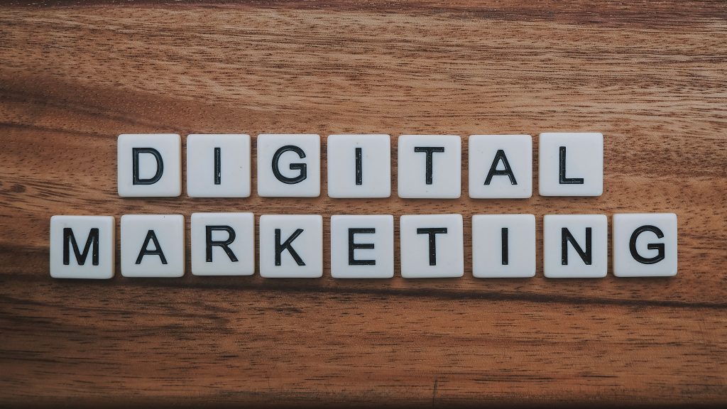 The picture displays digital marketing in scrabble tiles - part of the title of the blog